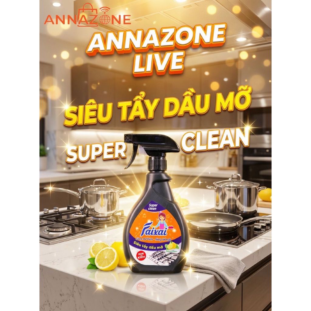 Tẩy dầu mỡ nước lau bếp Faixai hương chanh làm sạch vết ố dầu mỡ trên xong nồi chảo[QUÀ TẶNG HẤP DẪN[Lẻ/Combo Tiết Kiệm]