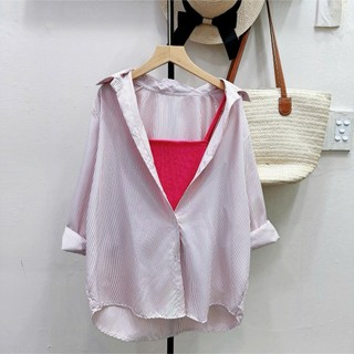 Set Áo Cặp 2 Món Rời Bigsize Nữ Tay Dài Sơ Mi Kẻ Sọc Vải Lụa Hàn MềmThời Trang Năng Động SET(SM49+G118)