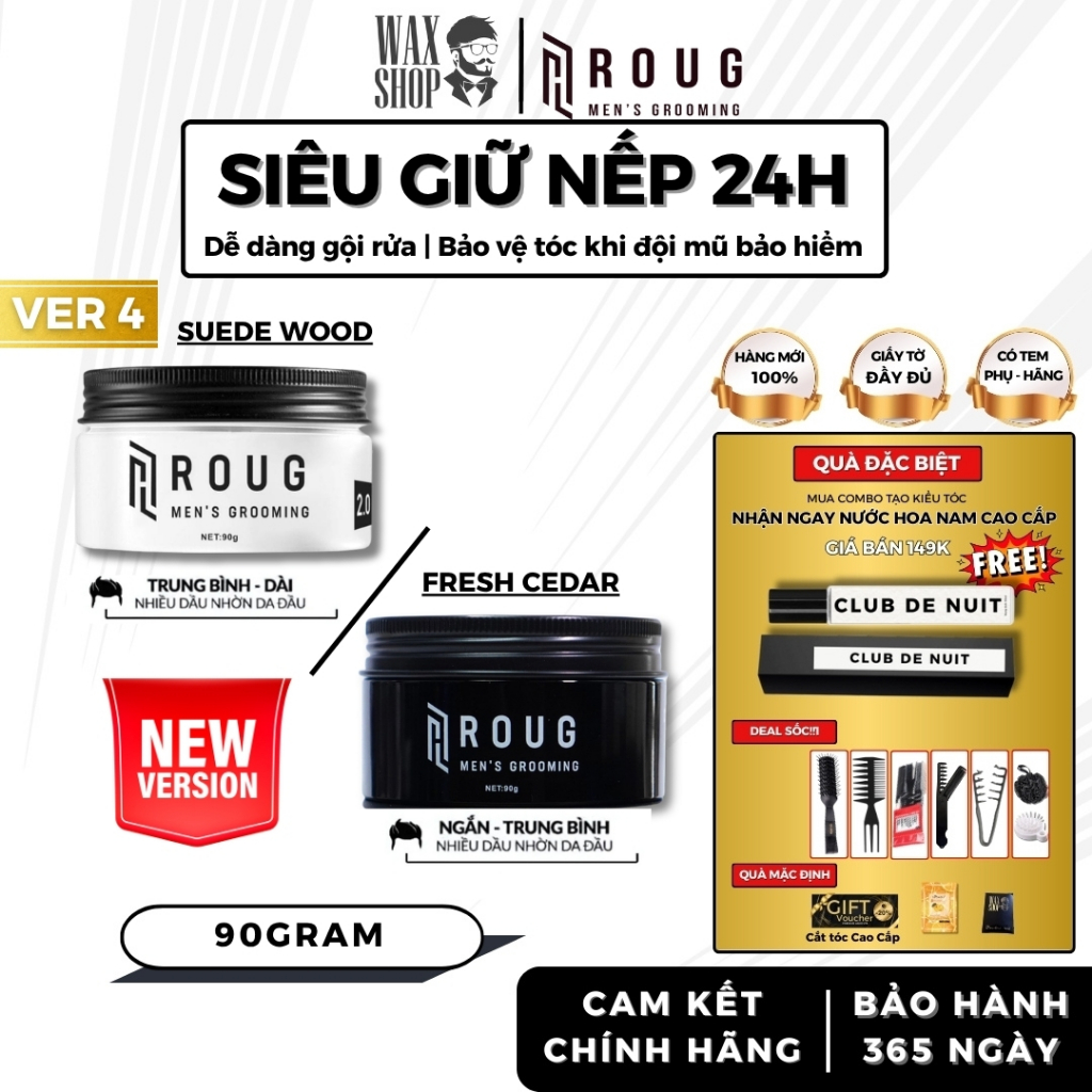 Sáp vuốt tóc nam Roug Đen 90gr , Roug Trắng 90gr giữ nếp tóc, hút dầu ...