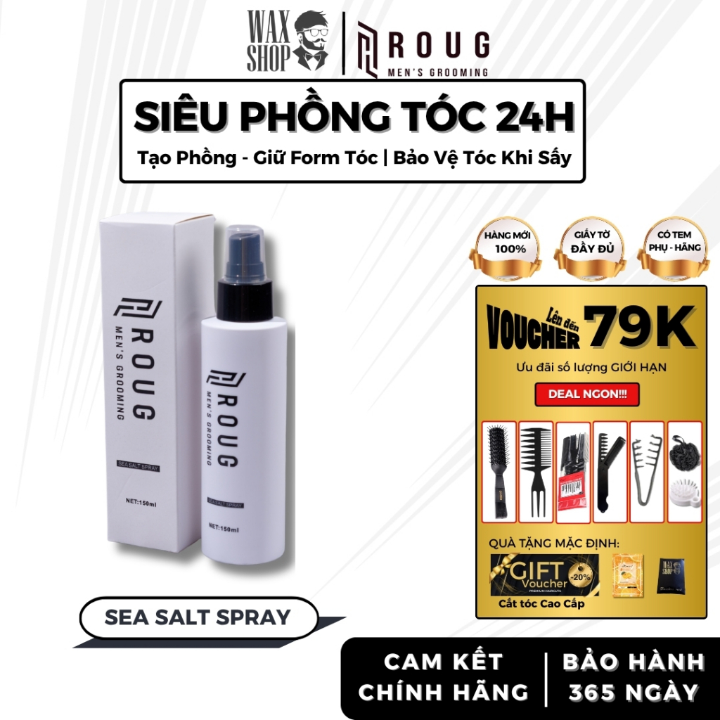 Xịt tạo phồng tóc nam Roug Sea Salt Spray 150ml chính hãng, hỗ trợ tạo kiểu tóc - Waxshop - C2