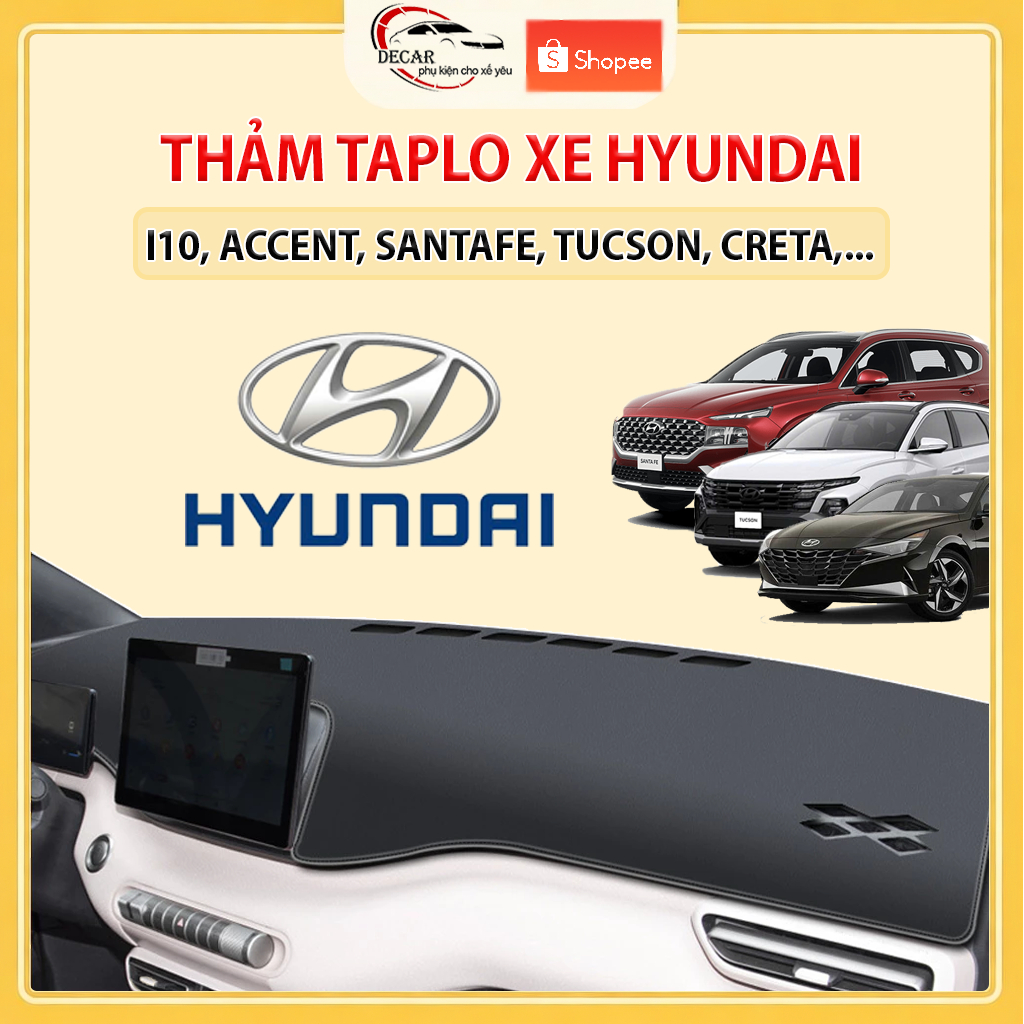 Thảm taplo ô tô da cacbon thảm nhung lông cừu cho xe ô tô Hyundai I10, Santafe, Custin, Creta, Sonata, Tucson, Kona,Getz
