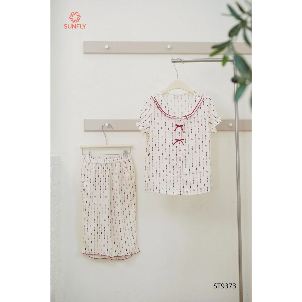 ST9373 Bộ pijama nữ đũi ht độc quyền áo cộc quần ngố