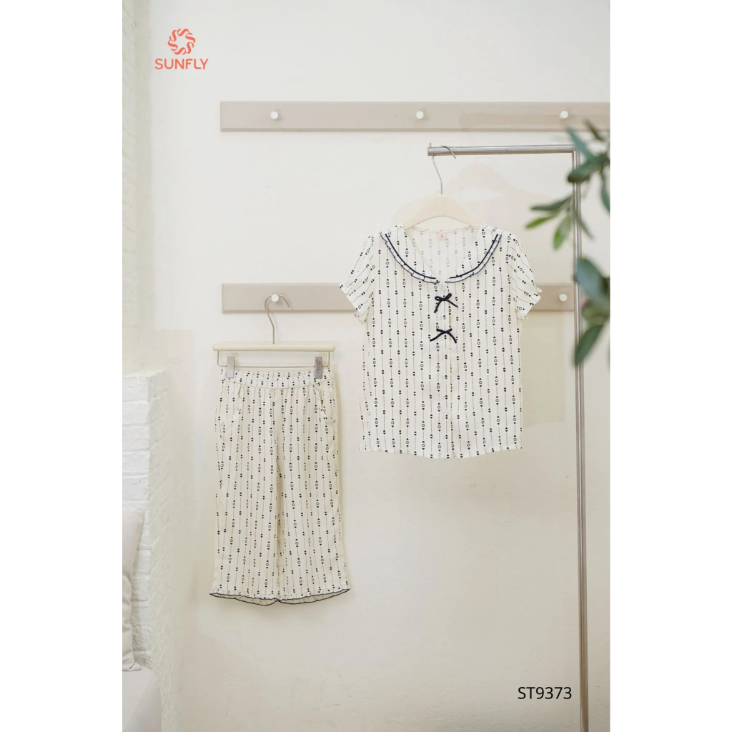 ST9373 Bộ pijama nữ đũi ht độc quyền áo cộc quần ngố