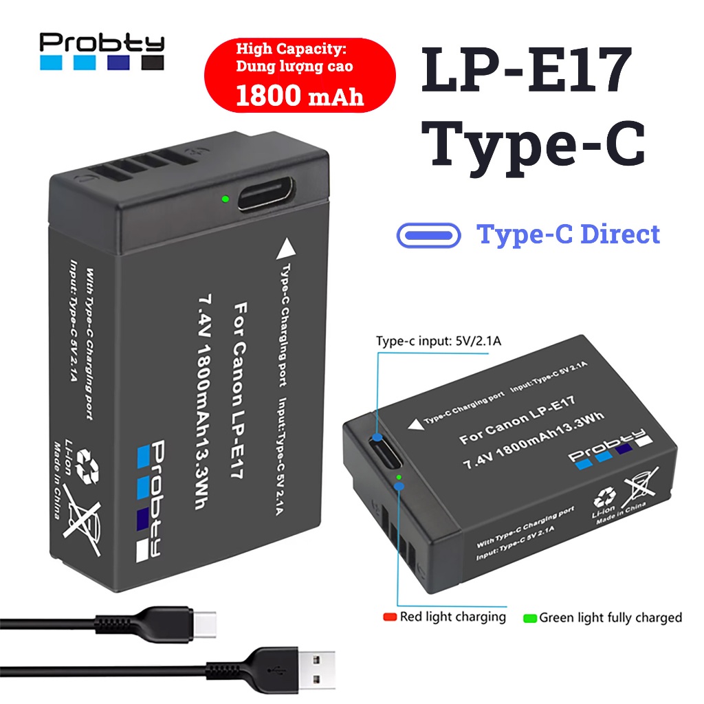 Probty LP-E17 Type-C 1800mAh | Pin máy ảnh sạc trực tiếp Canon lpe17 Rp ...
