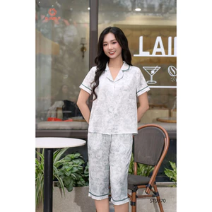 ST9370 Bộ pijama nữ lụa latin HT độc quyền áo cộc quần ngố