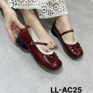Giày búp bê nữ đế 3cm mũi tròn phong cách tiểu thư thanh lịch chất da nhám mền MS455