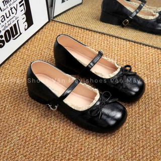 Giày búp bê nữ đế 3cm mũi tròn phong cách tiểu thư thanh lịch chất da nhám mền MS455