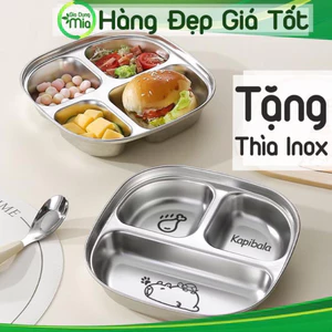 Bộ khay ăn dặm inox Kapibala 304 kèm thìa – Đĩa ăn cho bé hình thú cute 3 ngăn mẫu mới