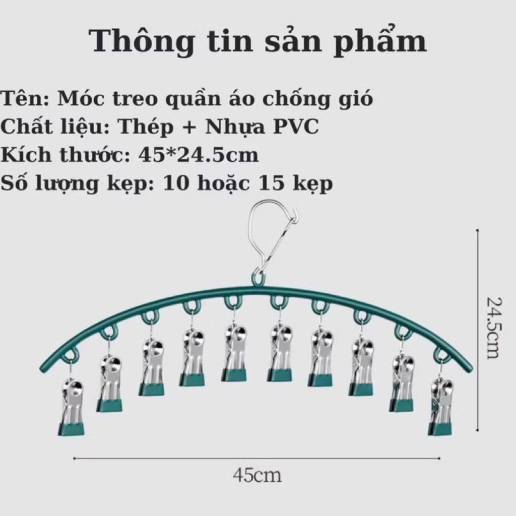 Combo 3-5 Móc Vòm Cung Treo Kẹp Quần Ao, Khăn, Tất Thiết Kế Hiện Đại Đa Năng, Inox Bọc Nhựa PVC Cao Cấp