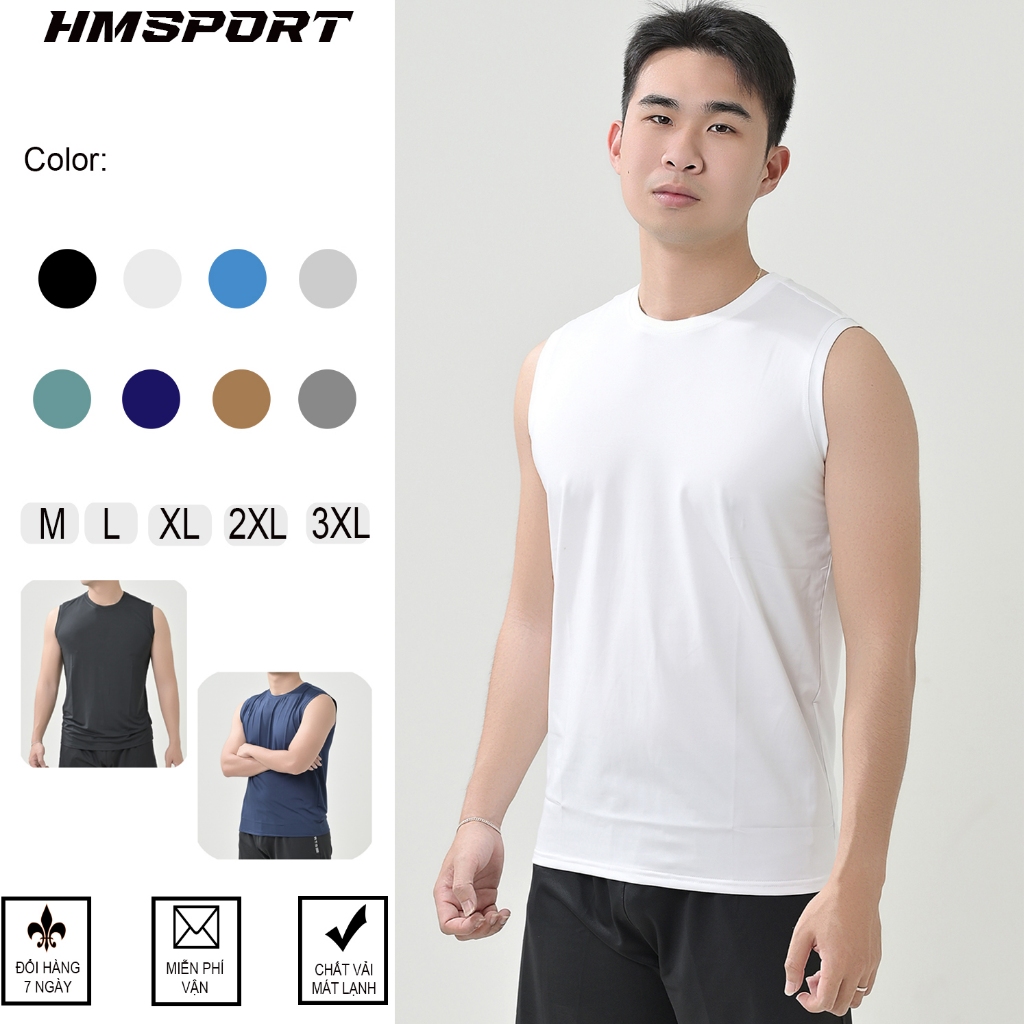 Áo ba lỗ nam thể thao Hmsport tập gym, chạy bộ mã L03 chất thun lạnh chính phẩm co giãn 4 chiều.