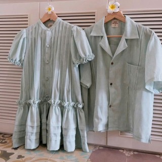Set đôi xanh mint váy nữ dáng babydoll mox áo sơ mi màu pastel nhẹ nhàng tươi mát dày dặn dễ thương - Baotrang.clothes