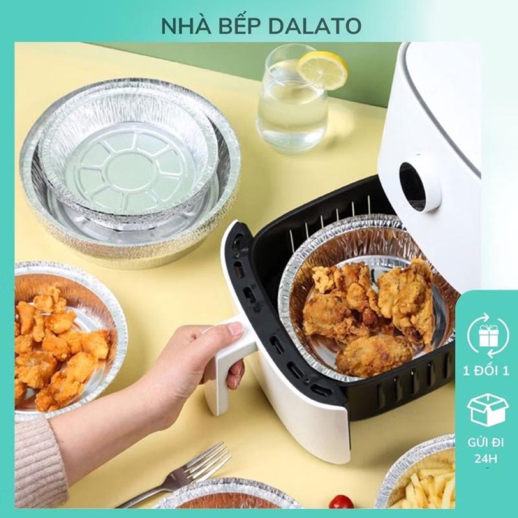 Set 10 Khay Giấy Bạc Lót Nồi Chiên Không Dầu, Đĩa Nhôm, Đĩa Giấy Bạc Đường Kính 22cm Dalato Decor khay  giấy  bạc