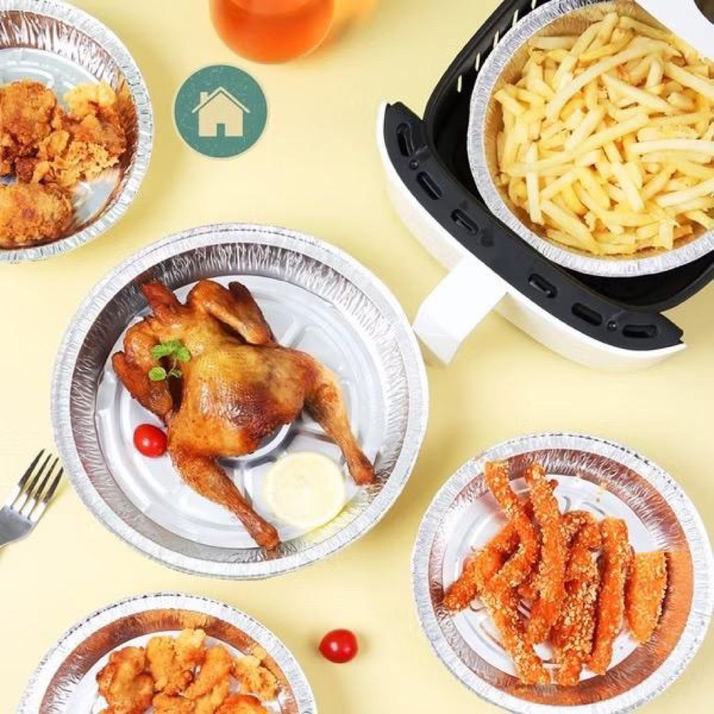 Set 10 Khay Giấy Bạc Lót Nồi Chiên Không Dầu, Đĩa Nhôm, Đĩa Giấy Bạc Đường Kính 22cm Dalato Decor khay  giấy  bạc