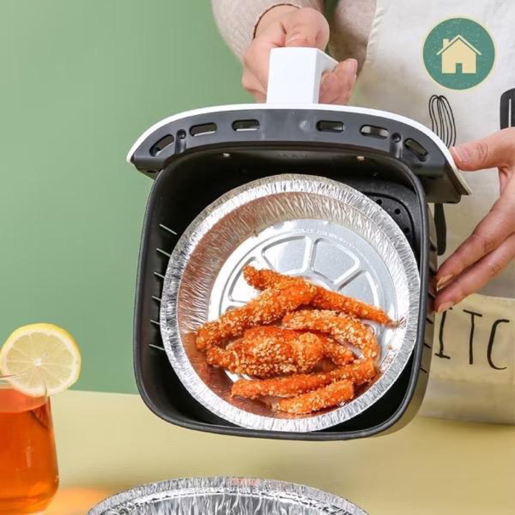 Set 10 Khay Giấy Bạc Lót Nồi Chiên Không Dầu, Đĩa Nhôm, Đĩa Giấy Bạc Đường Kính 22cm Dalato Decor khay  giấy  bạc