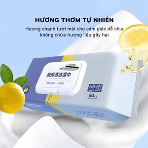 Khăn ướt Lau bếp đa năng 1 gói 80 miếng, Giấy lau bêp mềm mại Hương hạt chanh thơm