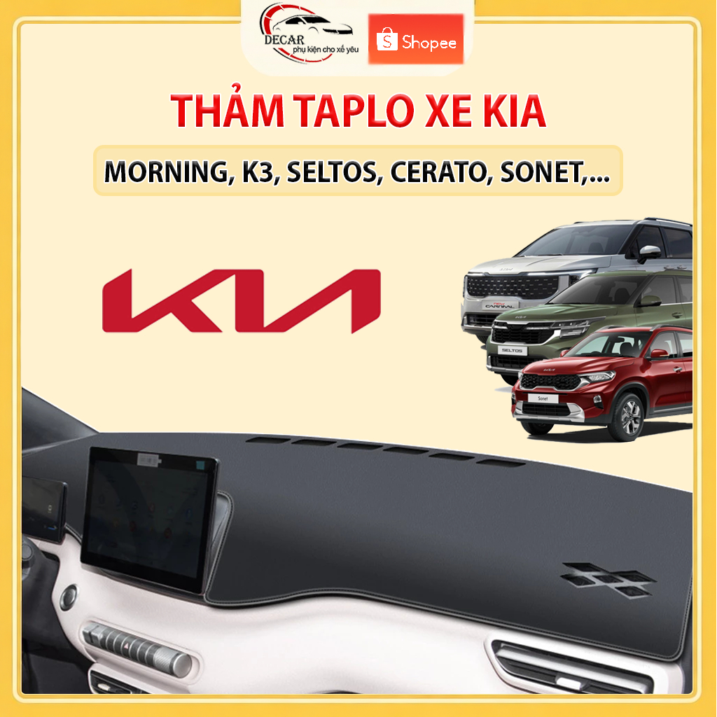 Thảm taplo ô tô da cacbon, nhung lông cừu xe ô tô Kia Morning, Soluto, Carens, Rondo, Soluto, Seltos, Sonet, Carnival,..
