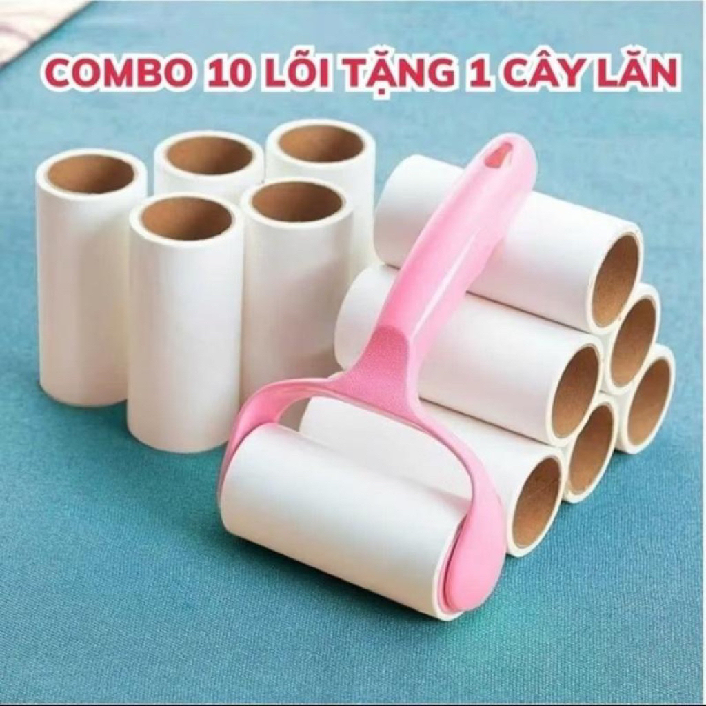 Combo 10 Lõi Lăn Bụi Tặng kèm 1 cây lăn, cây lăn buị làm sạch quần áo, chăn ga, lông chó mèo...