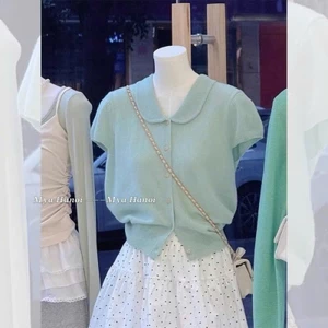 Áo LEN POLO CỔ SEN Nữ hàng Quảng Châu tay ngắn, cộc tay màu PASTEL [𝗦𝗮̆̃𝗻 𝗦𝗵𝗶𝗽] 𝗠𝘆𝗮 𝗛𝗮𝗻𝗼𝗶 Freesize <60kg