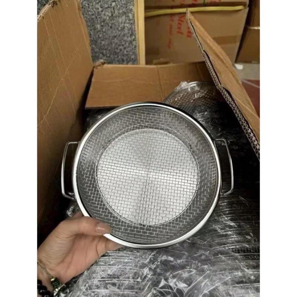 Set khay đĩa kèm vỉ lưới lọc dầu inox 304 ráo dầu nhanh, dùng chiên rán – hấp – rửa thực phẩm
