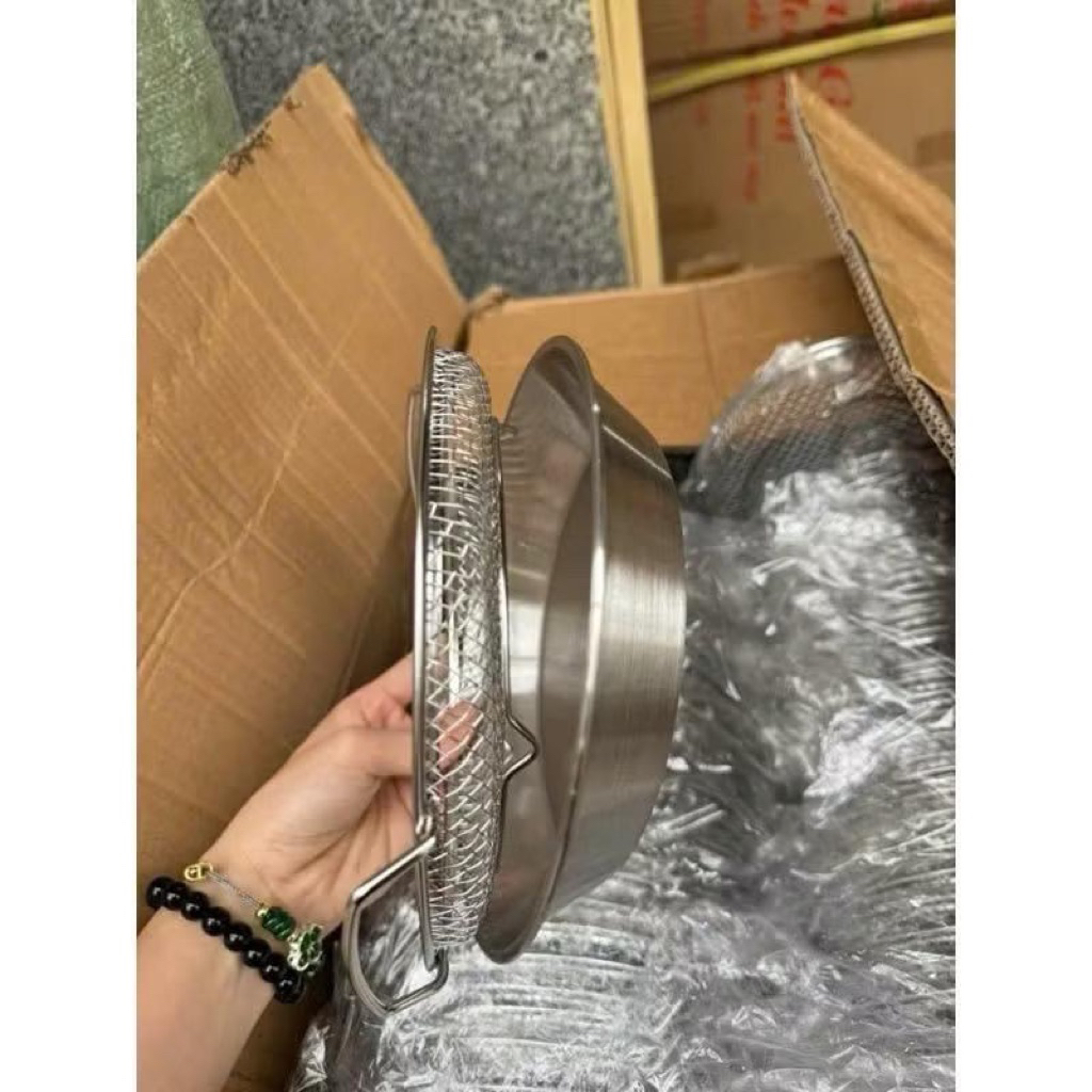 Set khay đĩa kèm vỉ lưới lọc dầu inox 304 ráo dầu nhanh, dùng chiên rán – hấp – rửa thực phẩm