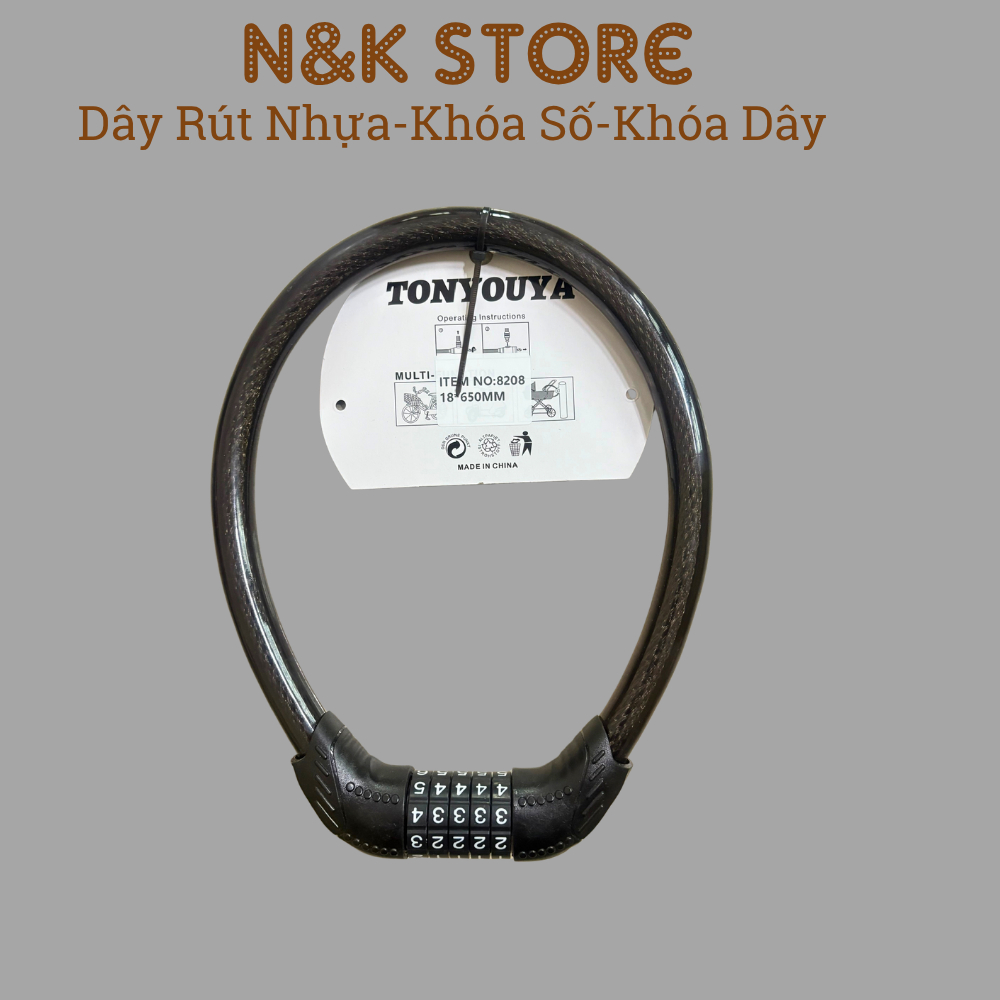 Khóa dây 5 số, dây khóa chống cắt xe máy xe đạp, khóa xe khóa cửa bền chắc