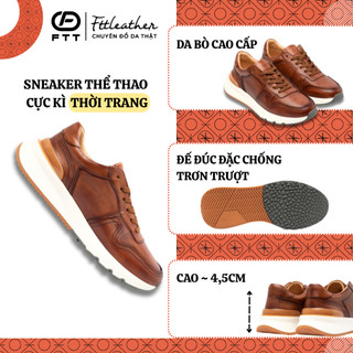 Giày thể thao sneaker da bò chính hãng FTTLeather, giày thể thao nam cao cấp êm chân bám đất GTF002