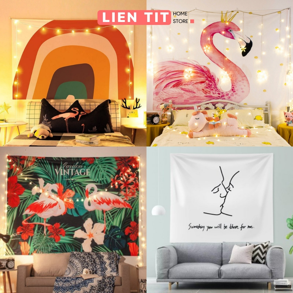 Tranh vải treo tường phòng ngủ 1.3x1.5m, thảm treo tường trang trí decor vintage