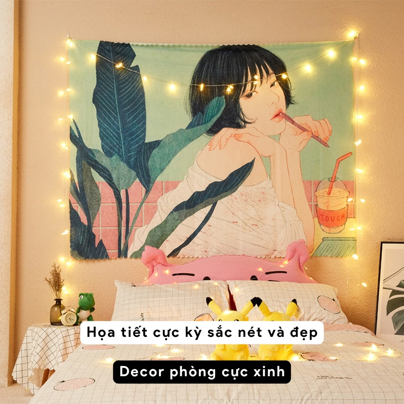 Tranh vải treo tường phòng ngủ 1.3x1.5m, thảm treo tường trang trí decor vintage