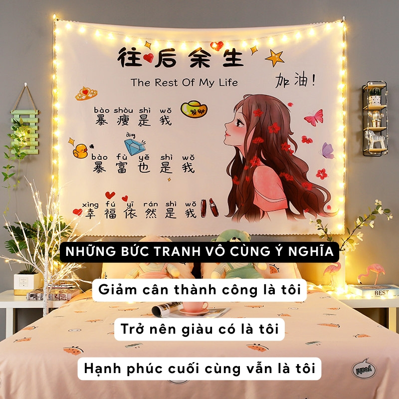 Tranh vải treo tường phòng ngủ 1.3x1.5m, thảm treo tường trang trí decor vintage