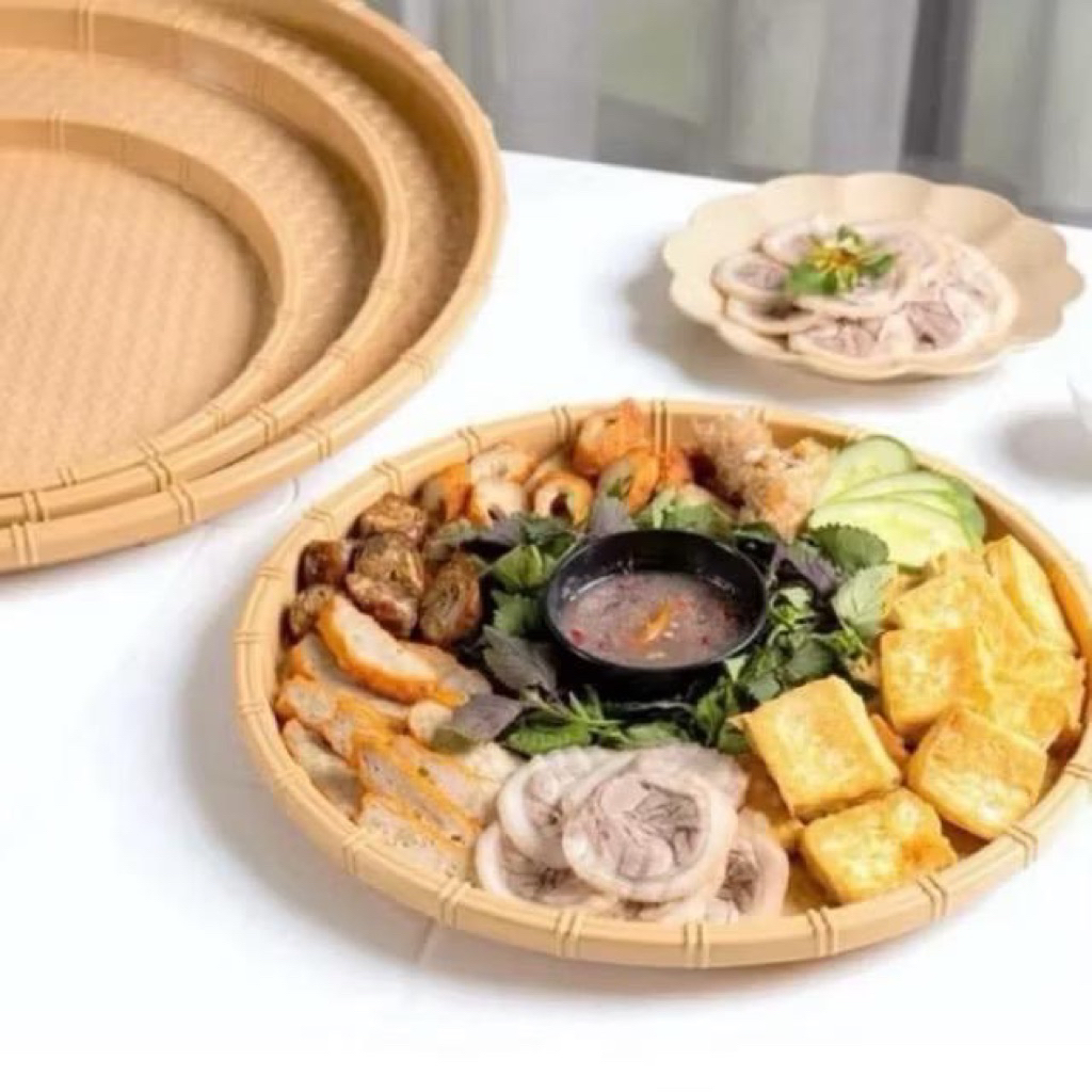 (Giá sỉ) Mẹt nhựa tròn giả mây tre đan Đủ Size 28cm Đĩa mẹt tròn đựng bún đậu,đồ ăn vặt,mẹt gà,.....mây đan