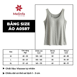 Áo ba lỗ nữ MELINFA  có đệm mút 3D định hình nâng đỡ vải Viscose , Áo Bratop nữ VAA0587