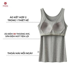 Áo ba lỗ nữ MELINFA có đệm mút 3D định hình nâng đỡ vải Viscose , Áo Bratop nữ VAA0587