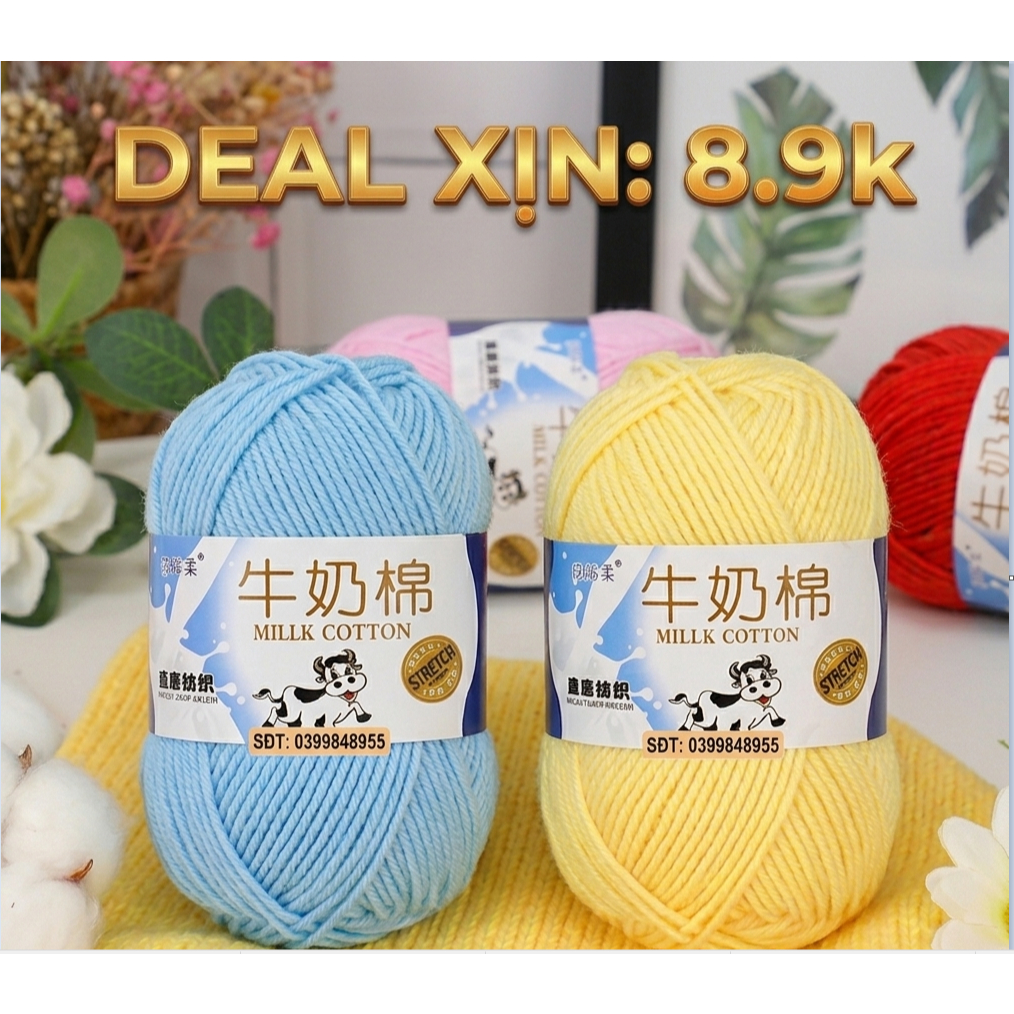 Len milk bò 50g mềm mịn, tơi xốp, nhiều màu dành cho người mới bắt đầu học đan móc khăn áo, thú bông (bảng 1 từ 1-50)