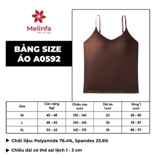 Áo hai dây lụa MELINFA cổ tim có đệm mút 3D thoáng khí nâng đỡ, Áo Camisole Bratop nữ mã VAA0592