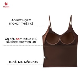 Áo hai dây lụa MELINFA cổ tim có đệm mút 3D thoáng khí nâng đỡ, Áo Camisole Bratop nữ mã VAA0592