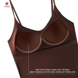 Áo hai dây lụa MELINFA cổ tim có đệm mút 3D thoáng khí nâng đỡ, Áo Camisole Bratop nữ mã VAA0592
