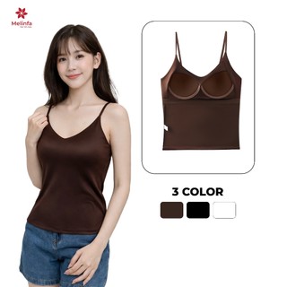 Áo hai dây lụa MELINFA cổ tim có đệm mút 3D thoáng khí nâng đỡ, Áo Camisole Bratop nữ mã VAA0592