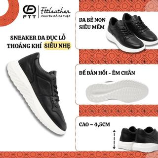 Giày da thể thao nam chính hãng FTTLeather cao cấp, giày sneaker cao cấp da bê mềm đục lỗ GTF003BL
