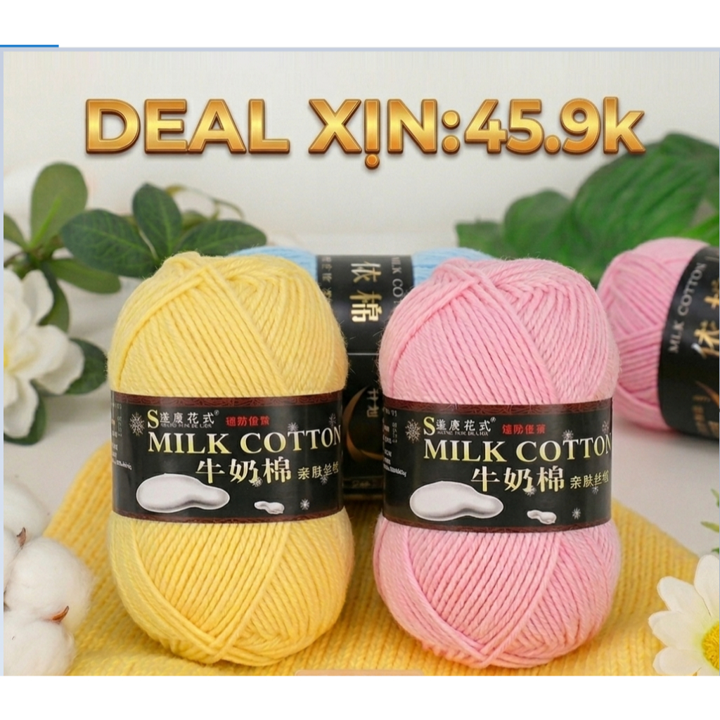 Len milk cotton 125g loại 1 se tròn, săn chắc, đan móc khăn, áo, túi xách, thú bông cho bé (bảng 1 từ 1-50)