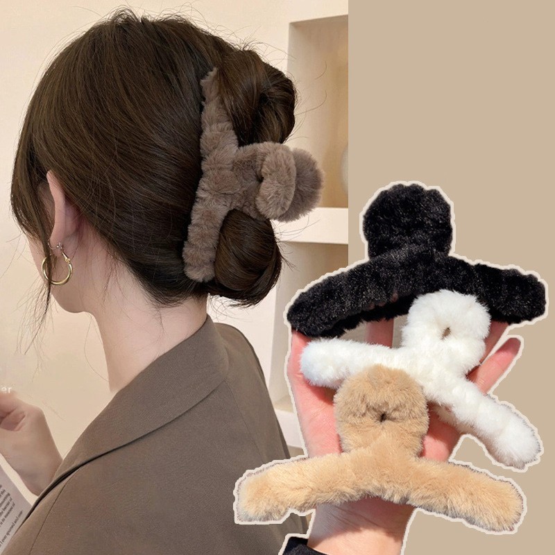 🌈Child✨Kẹp tóc phủ lông thỏ mềm mịn cỡ lớn (11cm) phong cách tiểu thư, phụ kiện tóc cho nữ