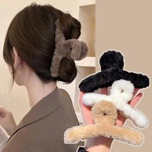🌈Child✨Kẹp tóc phủ lông thỏ mềm mịn cỡ lớn (11cm) phong cách tiểu thư, phụ kiện tóc cho nữ