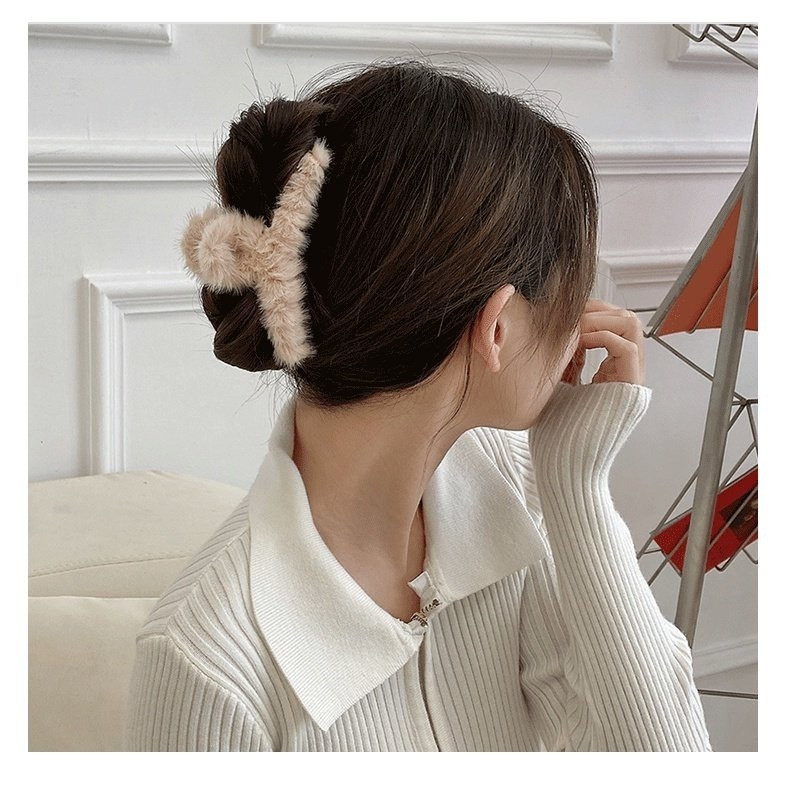 🌈Child✨Kẹp tóc phủ lông thỏ mềm mịn cỡ lớn (11cm) phong cách tiểu thư, phụ kiện tóc cho nữ