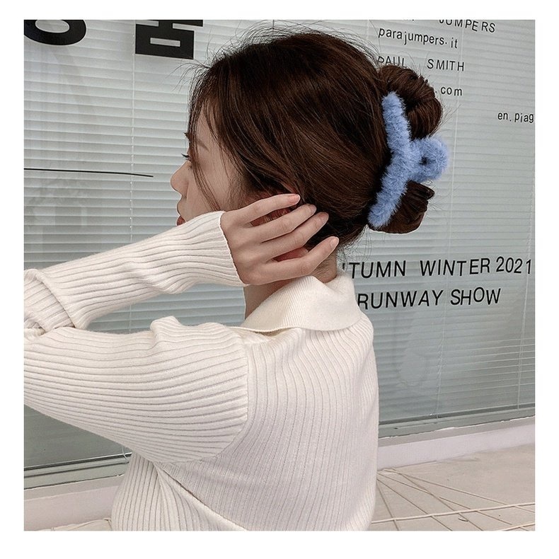 🌈Child✨Kẹp tóc phủ lông thỏ mềm mịn cỡ lớn (11cm) phong cách tiểu thư, phụ kiện tóc cho nữ