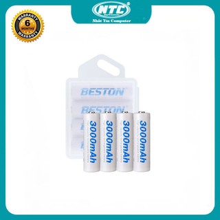 Combo 4 pin sạc AA Beston 3000mah loại Ni-MH kèm hộp nhựa đựng pin (Trắng)