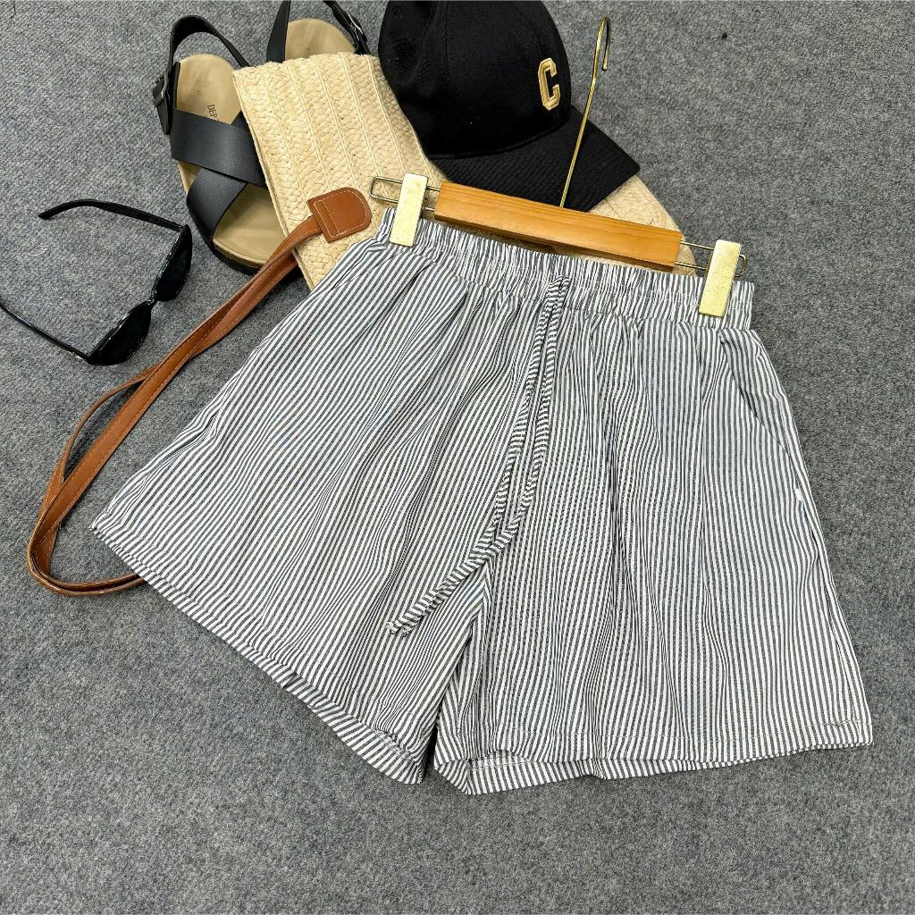 Quần Sọc Nữ Bigsize Dáng Ngắn Lưng Thun Chất Mịn Quần Kiểu Big Size Dây Rút Eo Chun Size 58-93kg Q537
