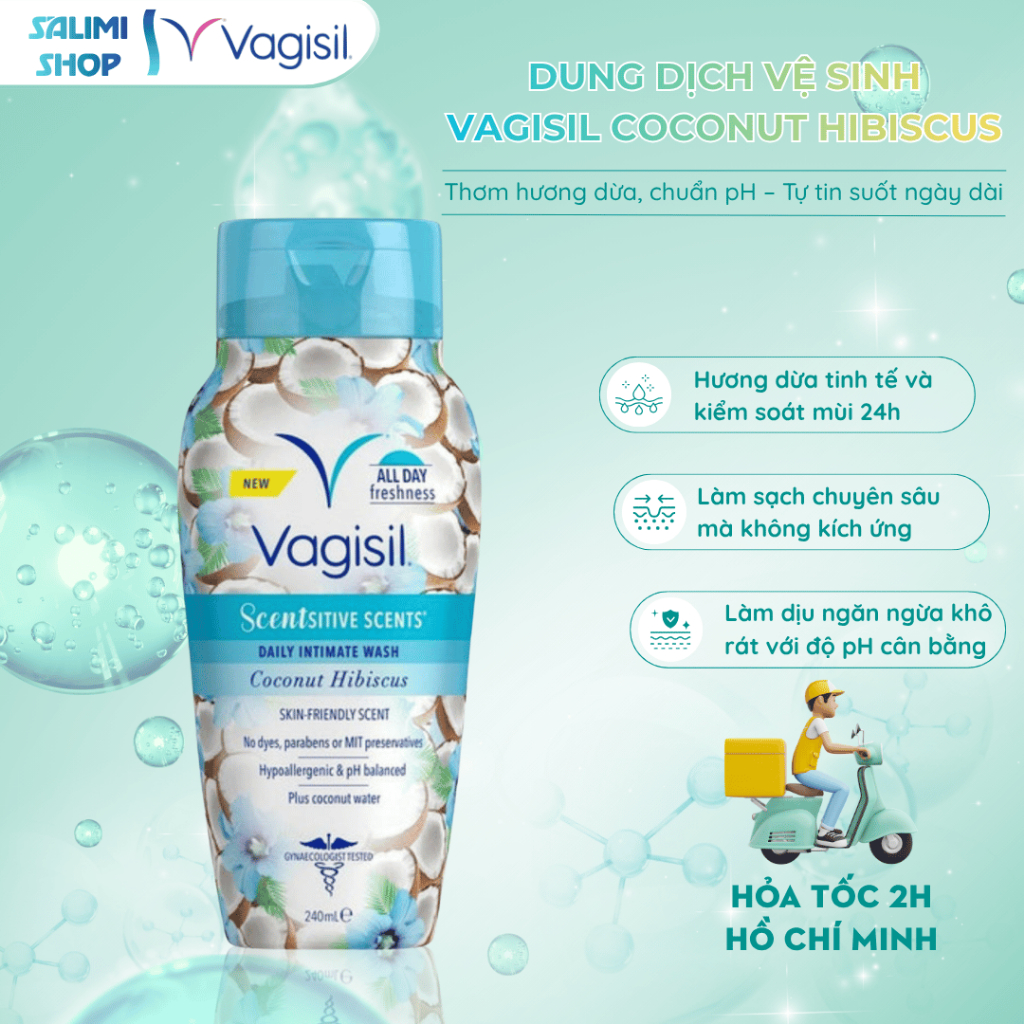 Gel Vệ Sinh Phụ Nữ Hương Dừa Vagisil Coconut Hibiscus, Gel Vệ Sinh Kiểm Soát Mùi
