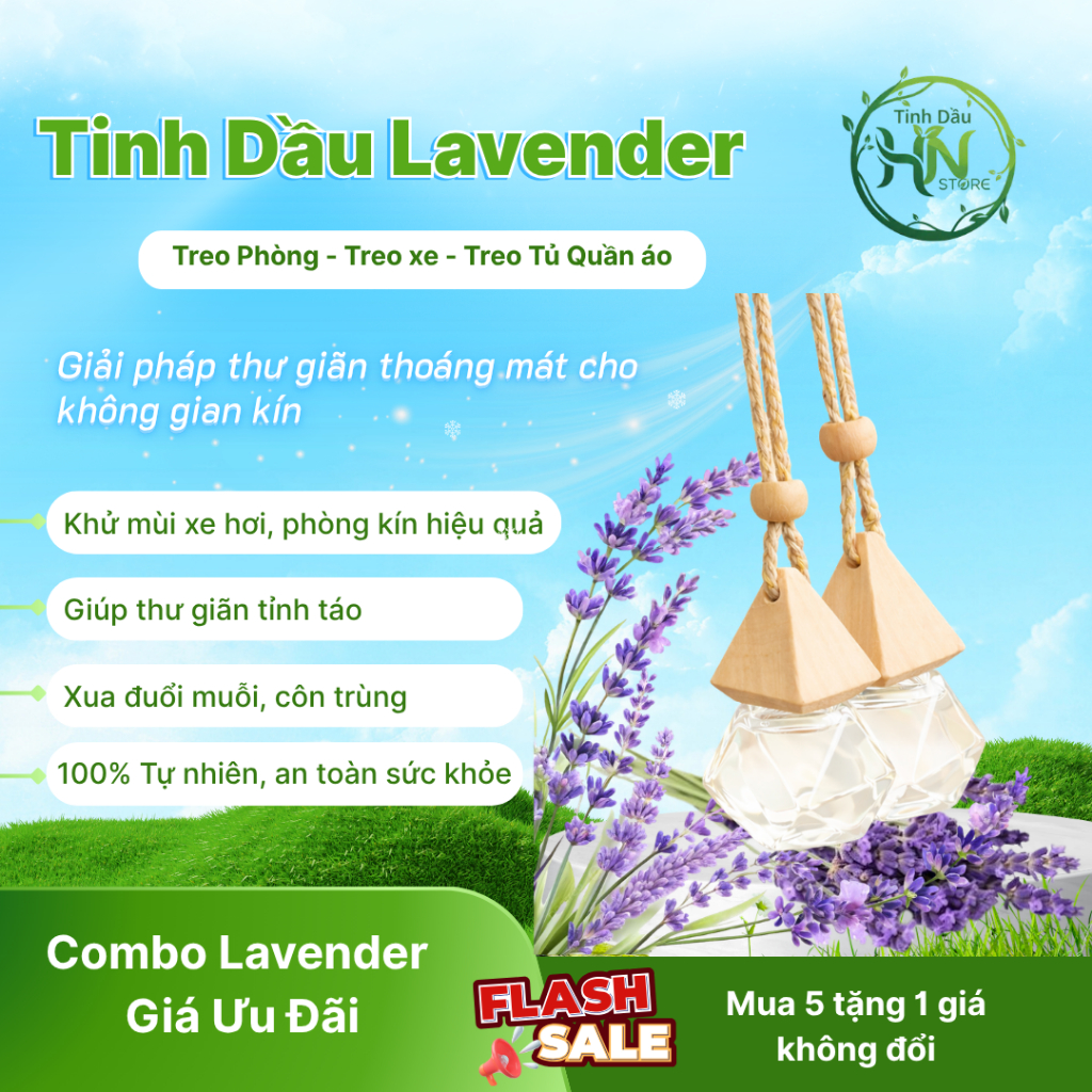 Combo Tinh Dầu Thơm Phòng  Nguyên Chất Treo Xe Treo Phòng 10ml: Thơm Phòng, Thơm Xe, Đuổi Muỗi.