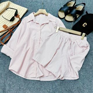 Set đồ bigsize nữ áo sơ mi kẻ sọc hottrend phối quần đùi lưng chun co giãn thoải mái basic che khuyết điểm hè - SET974