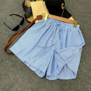 Quần đùi nữ bigsize kẻ sọc xanh và đen rộng rãi thoáng mát lưng chun co giãn, basic dễ mặc cho nàng chuppy hè - Q537