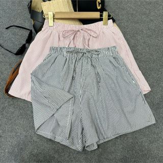 Quần đùi nữ bigsize kẻ sọc xanh và đen rộng rãi thoáng mát lưng chun co giãn, basic dễ mặc cho nàng chuppy hè - Q537